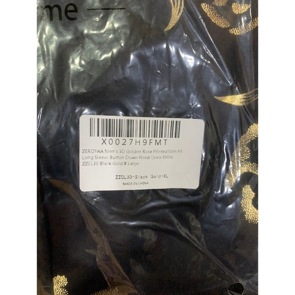 ZEROYAA Mens Extra Large 3D Black Gold Rose Print Button Down Slim Fit LS Dress - Picture 2 of 3